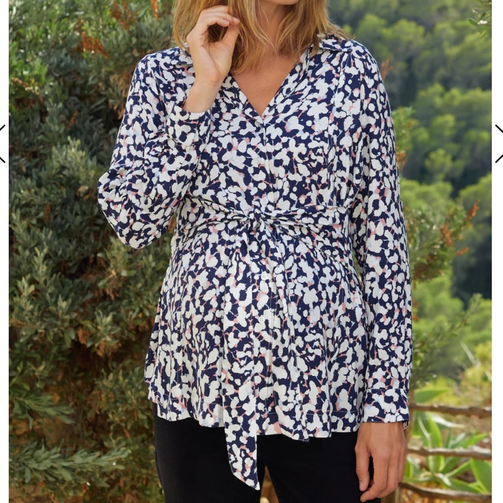 NWT Isabella Oliver Lucy Maternity Blouse, blue and pink, size 1 (US size 4)